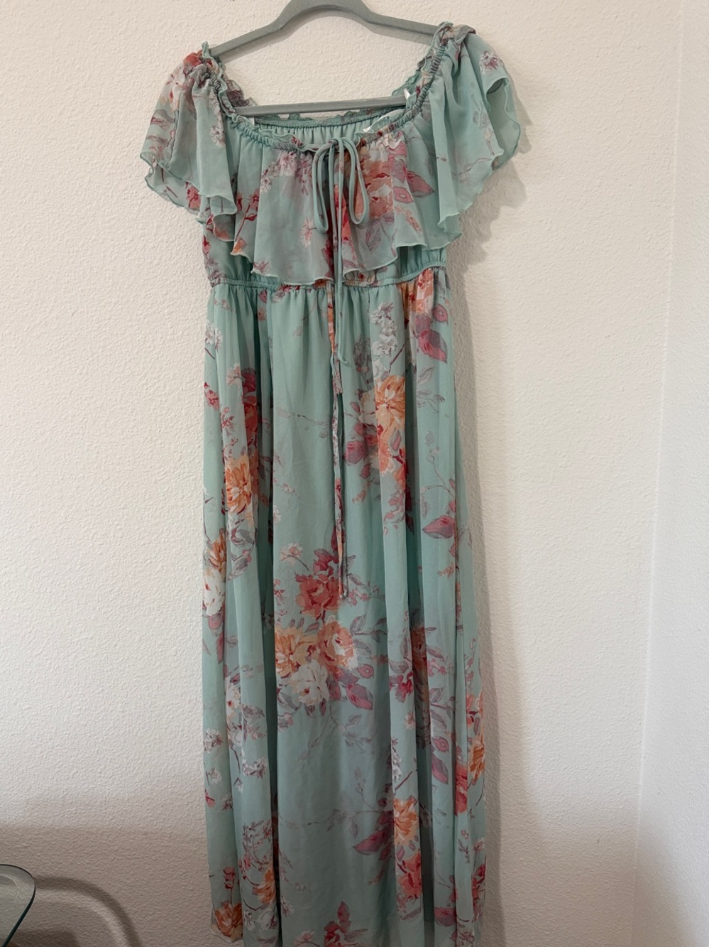 Maternity Sweet Storm Mint Floral Off-Shoulder Maxi Dress